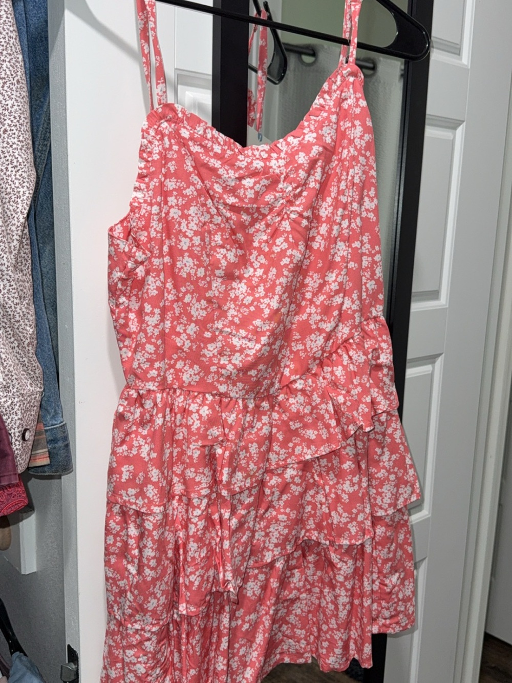 Coral Pink Floral Tiered Sundress for women- Sleeveless
